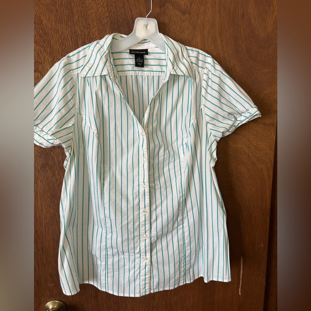 Lane Bryant White and Teal Striped Shirt size 20